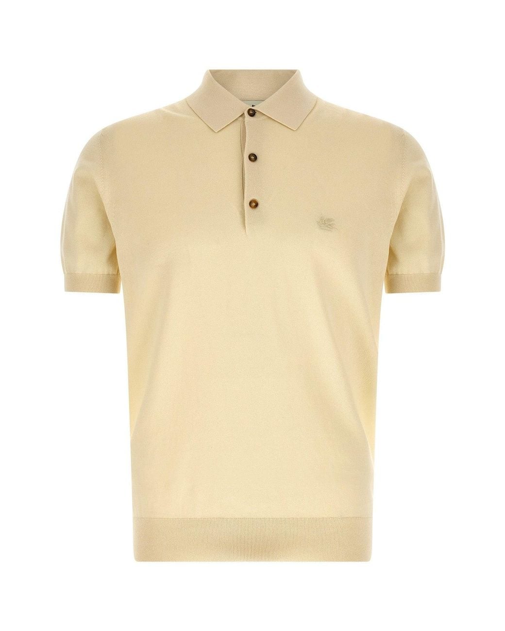 Etro Natural Knit Polo With Tonal Pegaso Embroidery for men