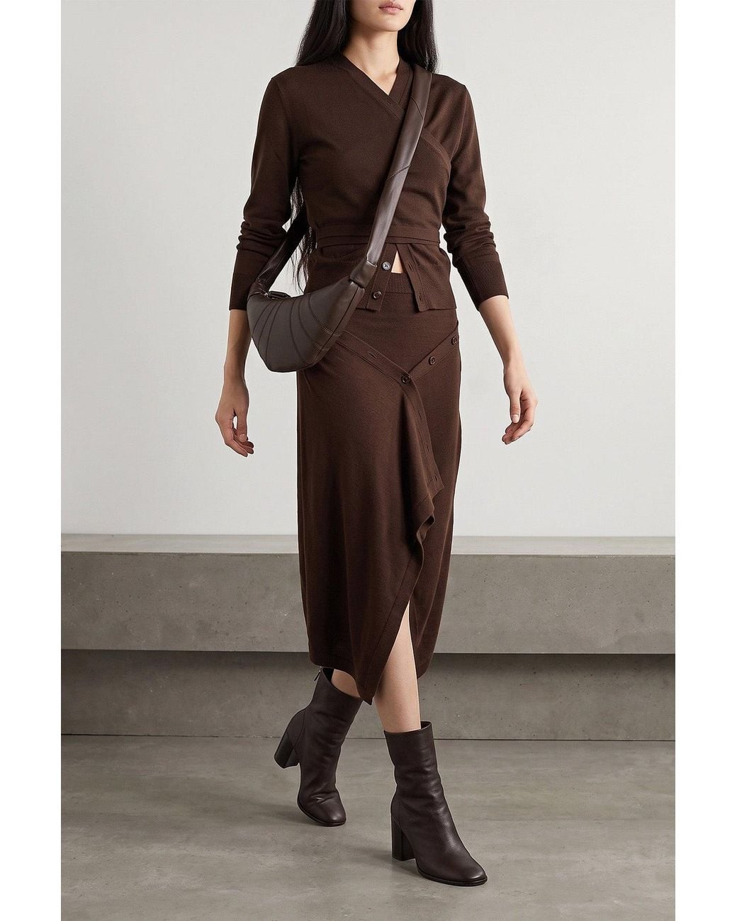 Lemaire Brown Asymmetric Buttoned Skirt