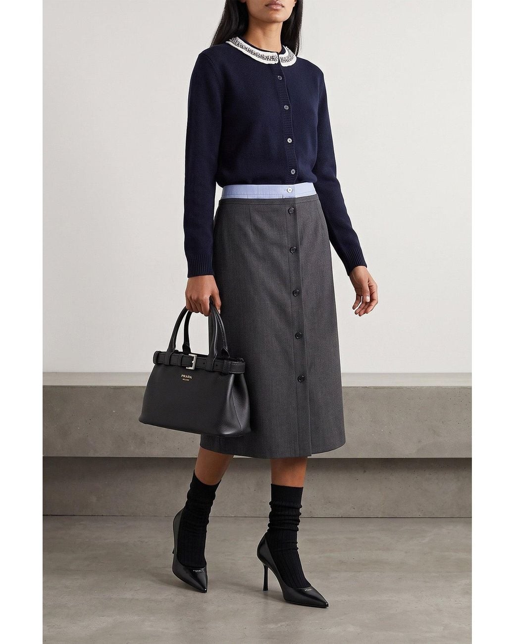 Prada Blue Jewel Collar Cardigan