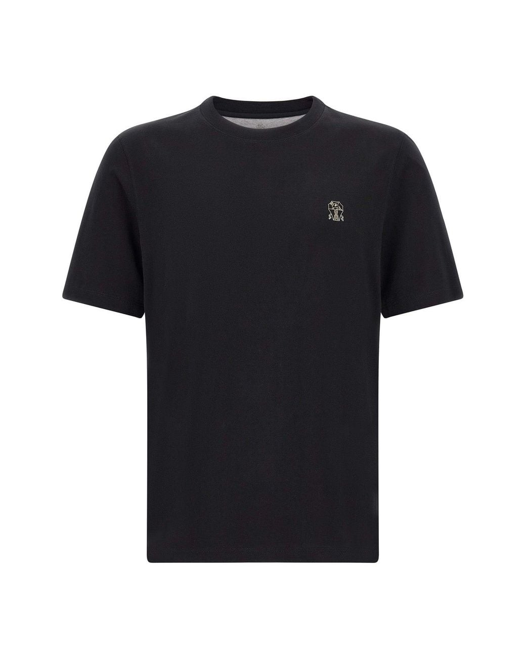 Brunello Cucinelli Black Logo Embroidery T-Shirt for men