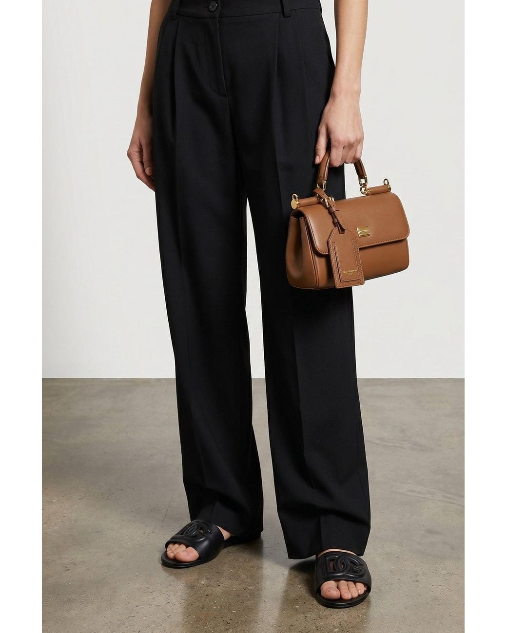 Dolce & Gabbana Brown Top Handle Bag With Metal Plaque