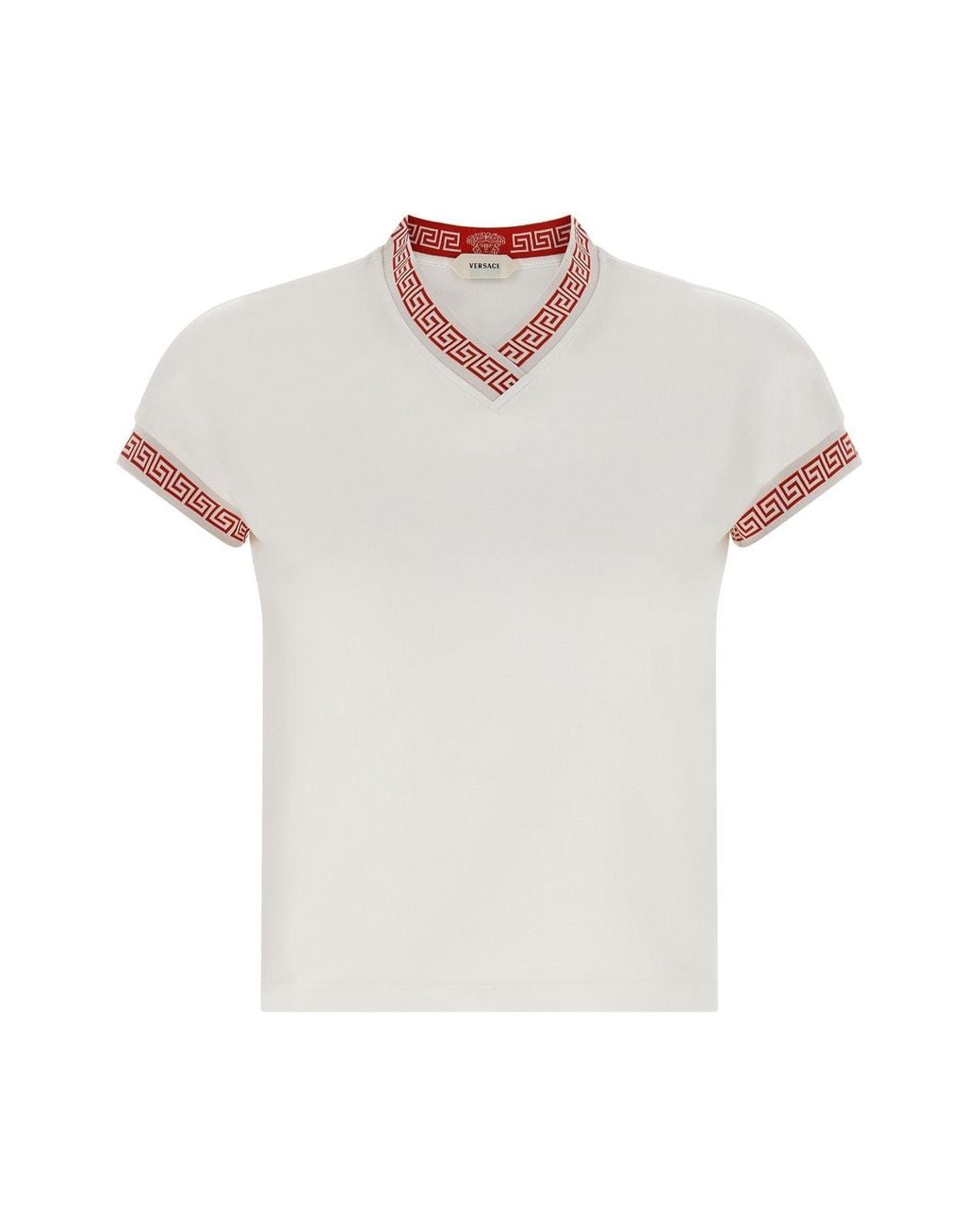 Versace White Cotton T-Shirt With Greca Trims