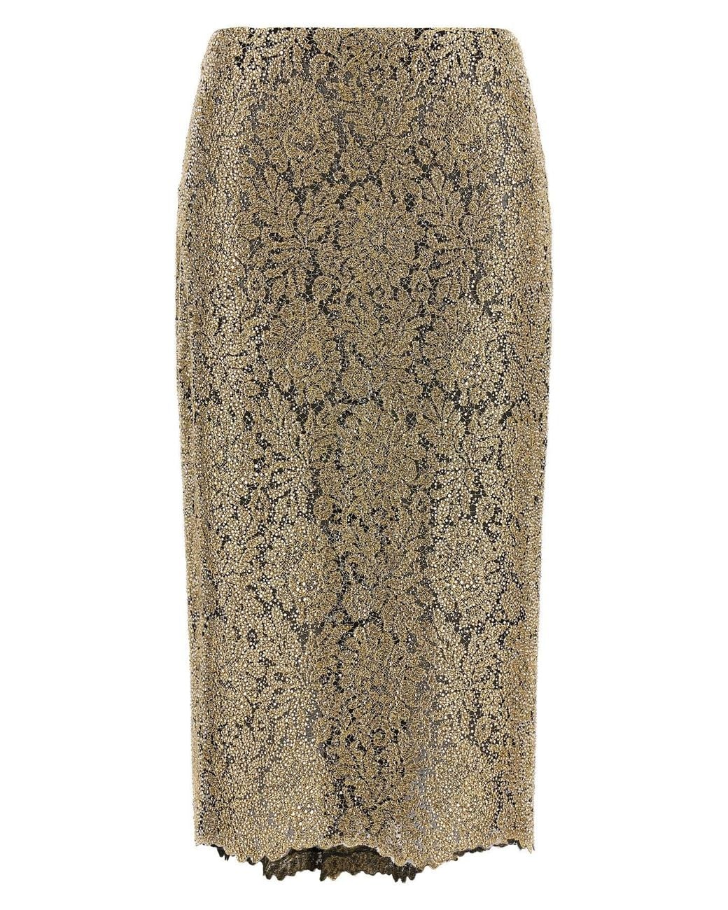 Ermanno Scervino Natural Embroidered Tulle Pencil Skirt