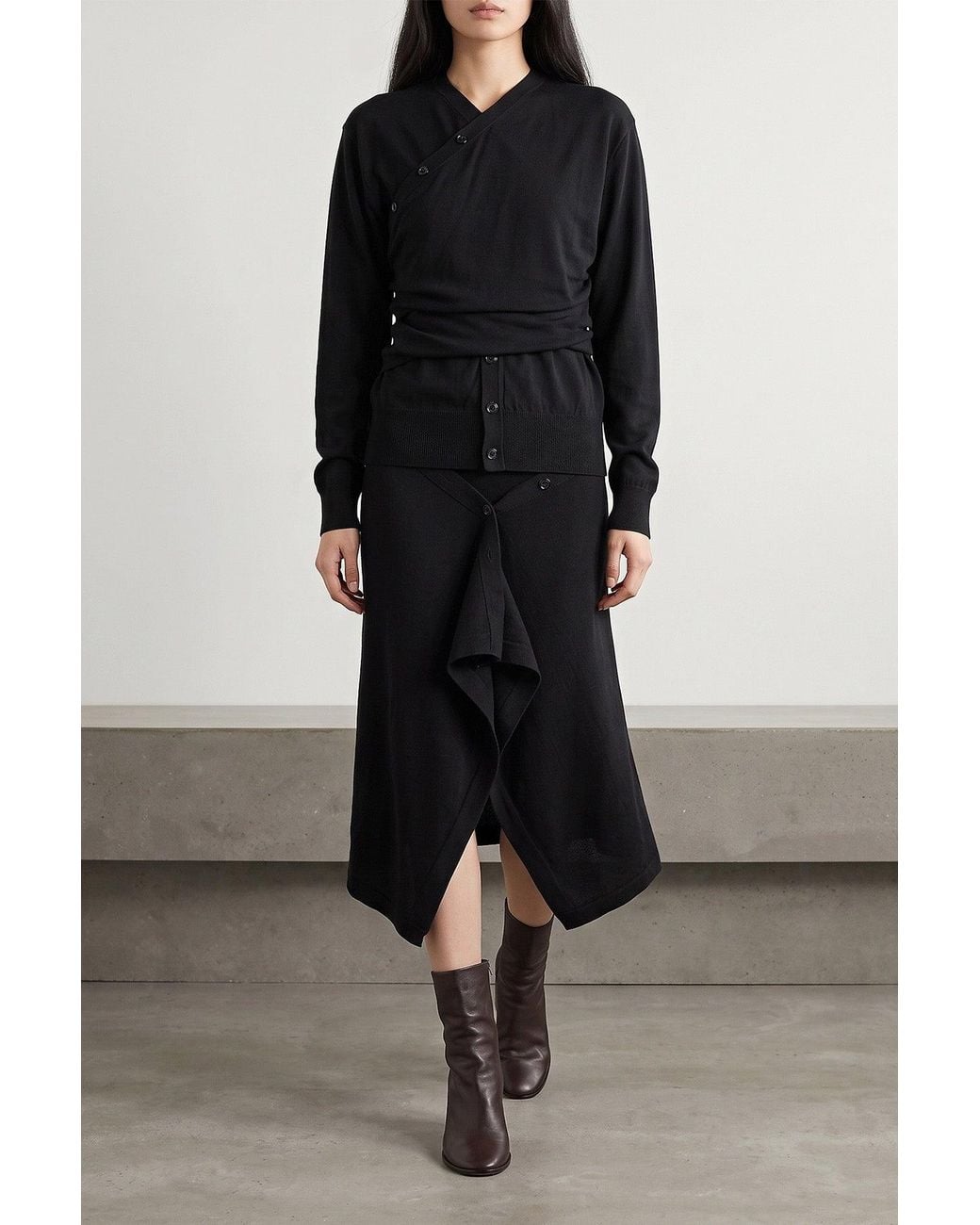 Lemaire Black Skirt With Asymmetric Buttoned Drape