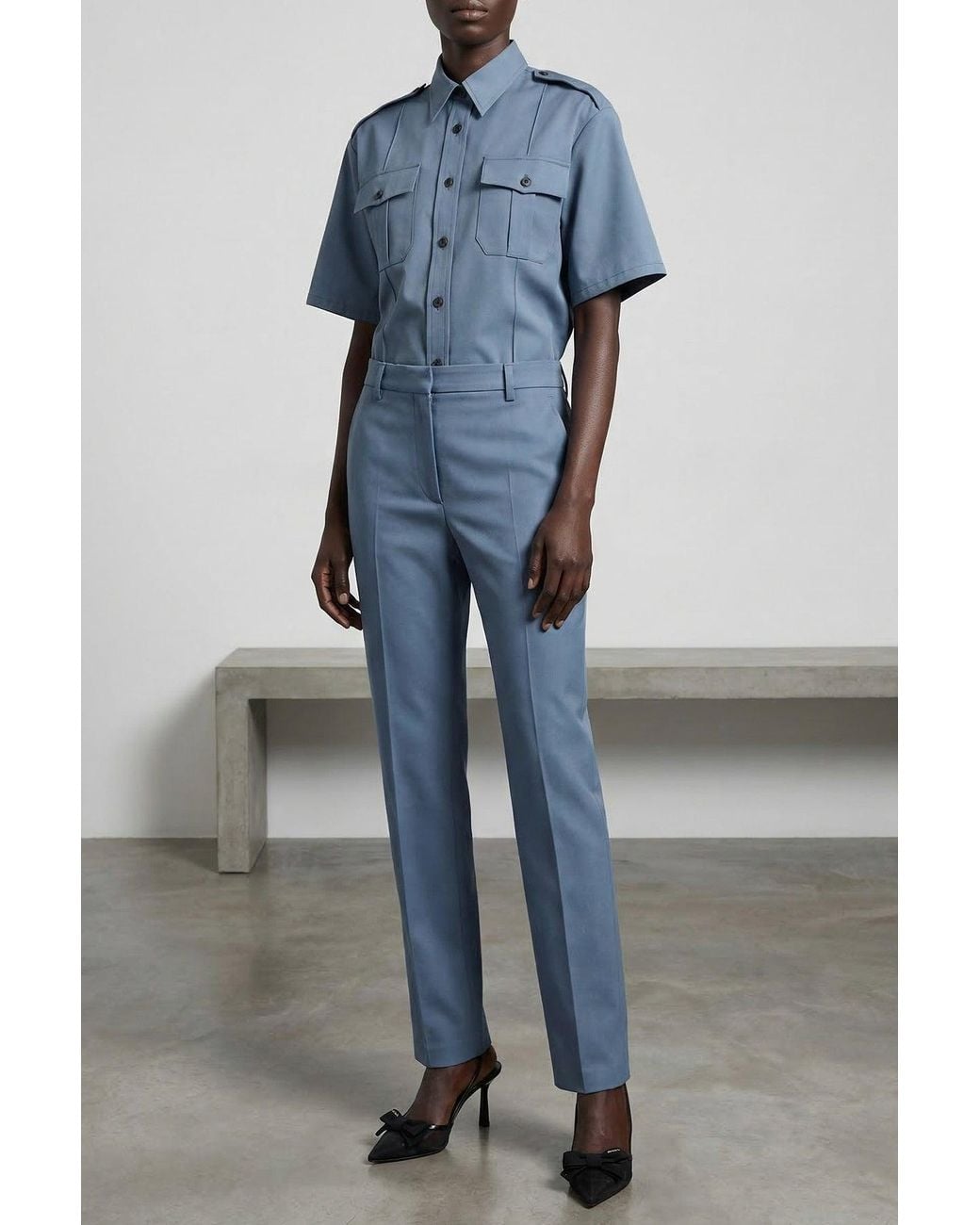 Prada Blue Hemd Mit Abgestepptem Triangolo-Logo