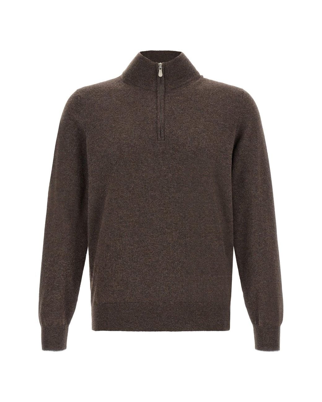 Brunello Cucinelli Brown Half-Zip Cashmere Sweater for men