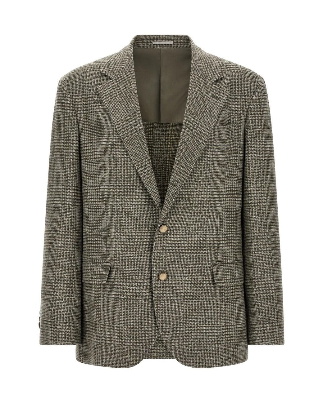 Brunello Cucinelli Green Prince Of Wales Blazer for men