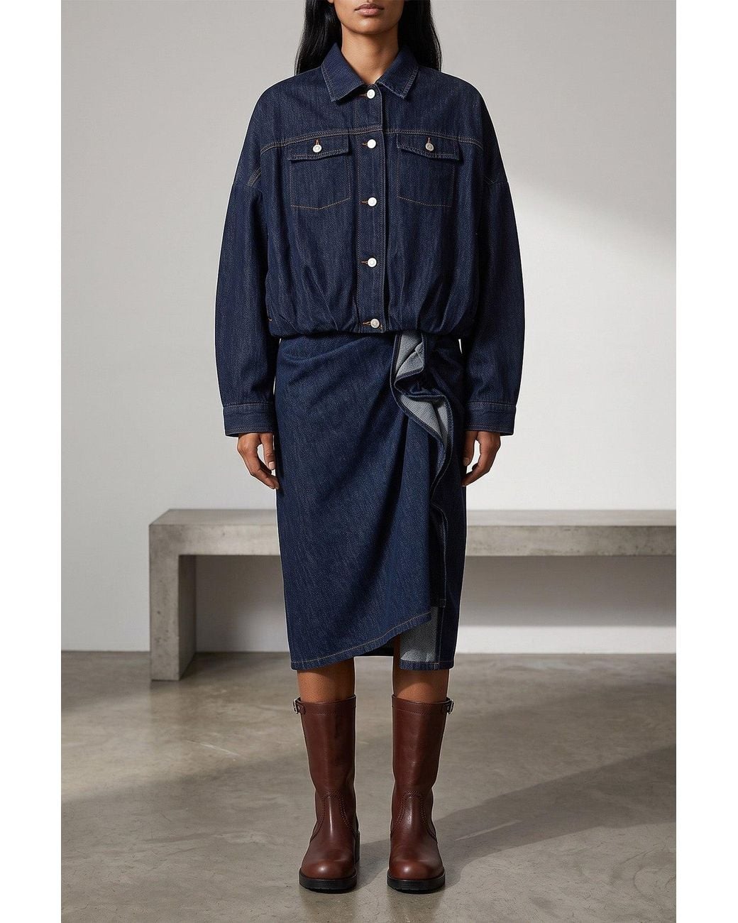 Dries Van Noten Blue Asymmetric Draped Skirt