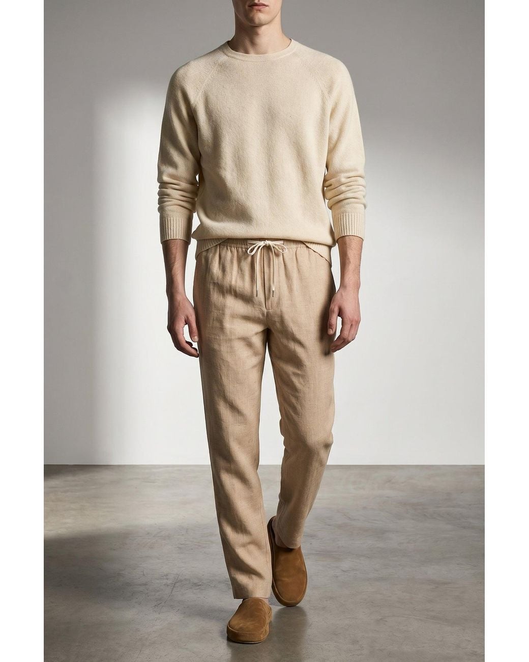 Ma'ry'ya Natural Crewneck Sweater With Raglan Sleeves for men