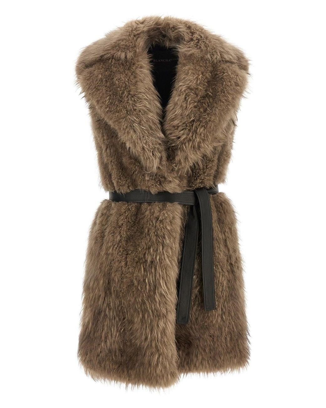 Blancha Brown Shearling Vest With Leather Belt