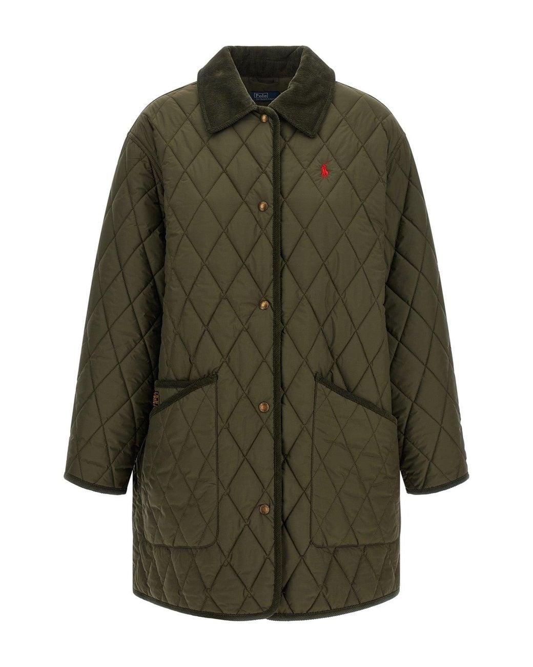 Polo Ralph Lauren Green Quilted Jacket With Corduroy Collar