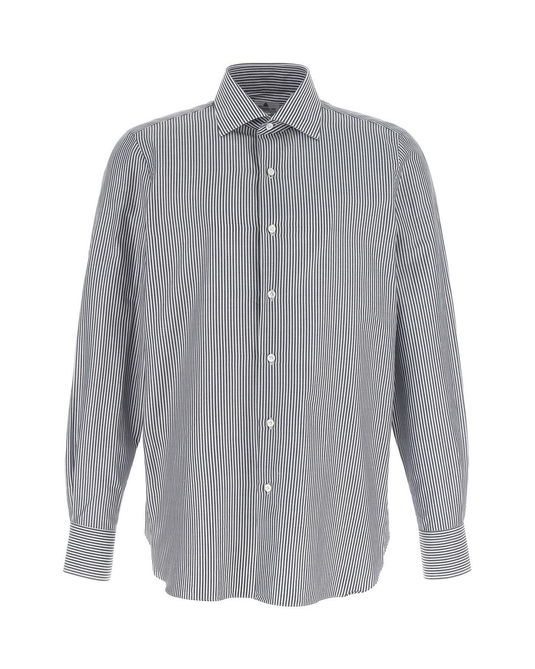 Finamore 1925 Gray Striped Shirt for men