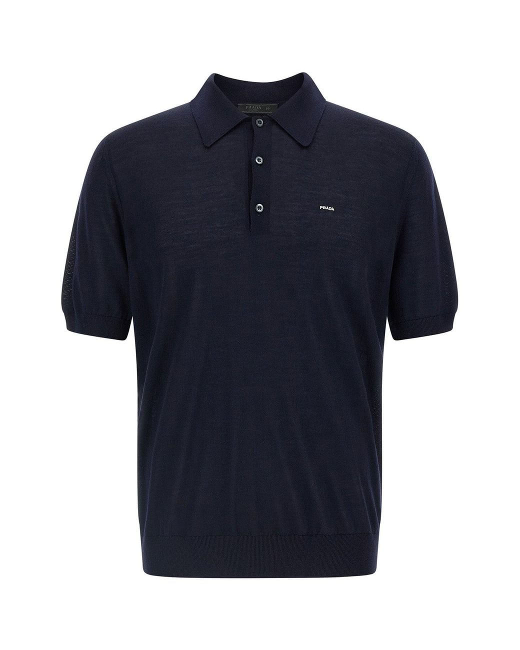Prada Blue Virgin Wool Polo Shirt With Logo Detail for men