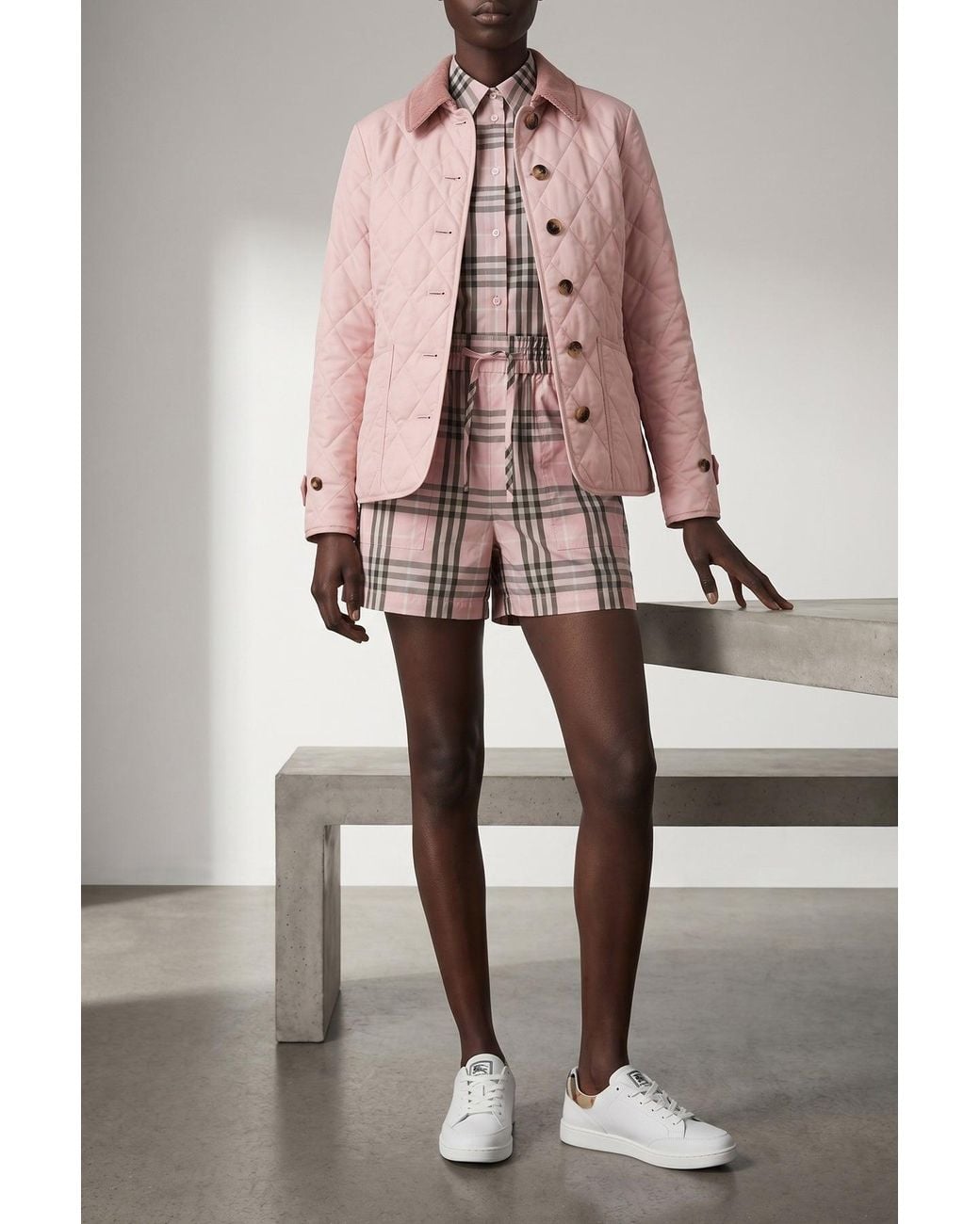 Burberry White Leather Sneakers With Check Heel