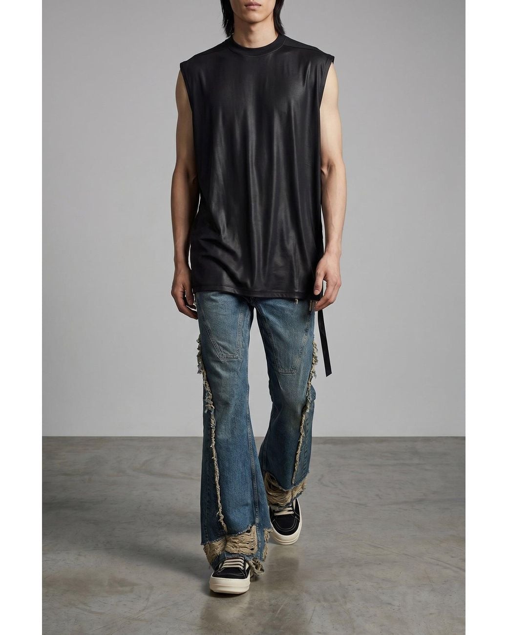 Rick Owens Black Sleeveless Top With Hanging Ribbon Detail for men
