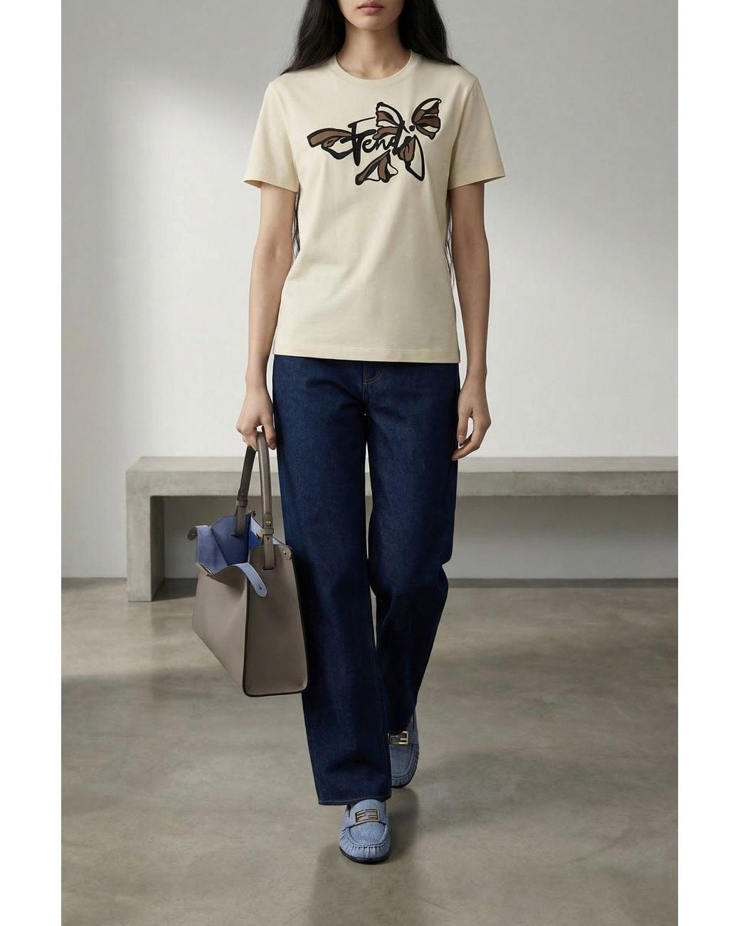 Fendi Blue Wide-Leg Jeans With Ff Reverse Hem