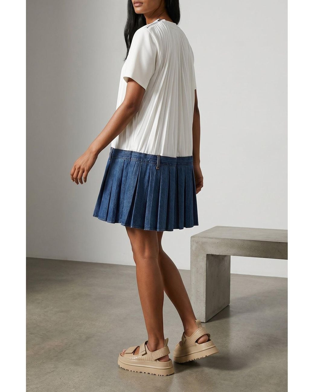 Sacai Blue Hybrid Dress With Pleated Panels