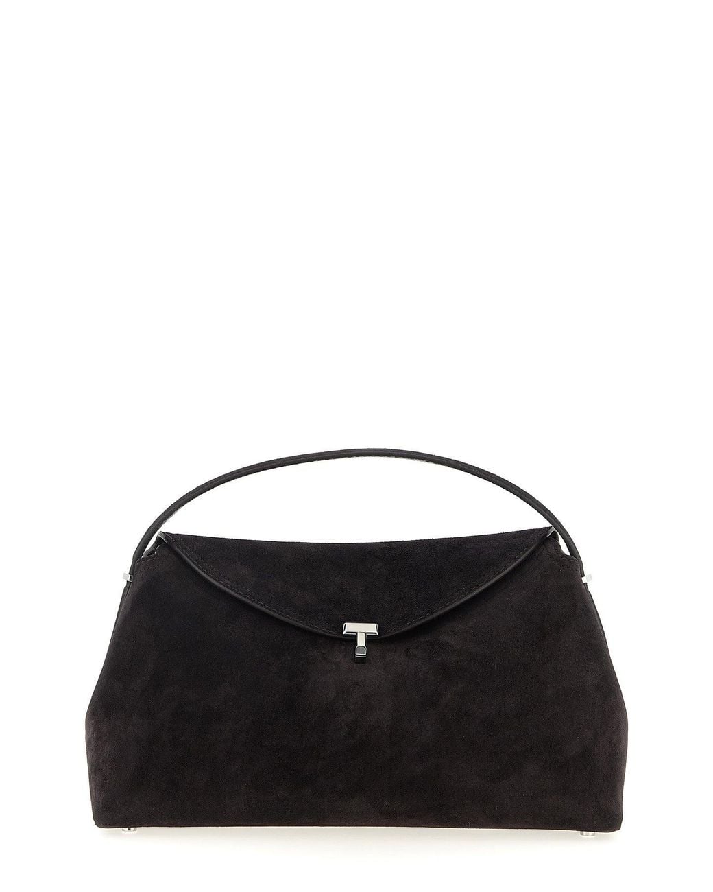 Totême Black Suede T-Lock Top Handle Bag With Metal Hardware