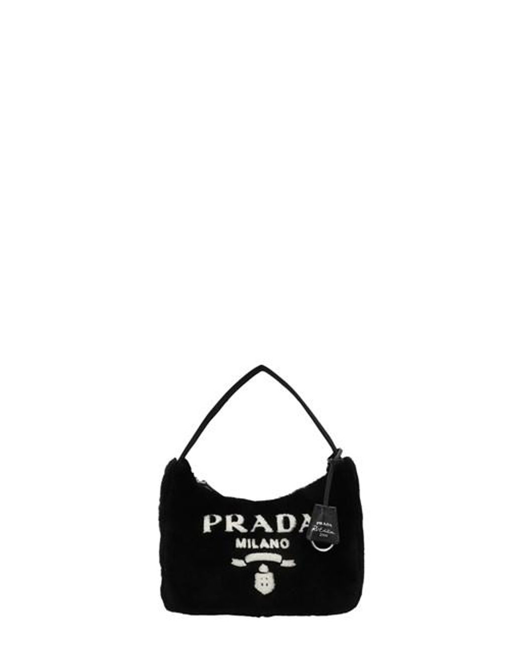 Prada Sheepskin Sheepskin Handbag With Logo Embroidery. in Black | Lyst