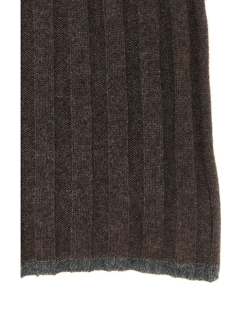Brunello Cucinelli Black Ribbed Cashmere Knit Scarf for men