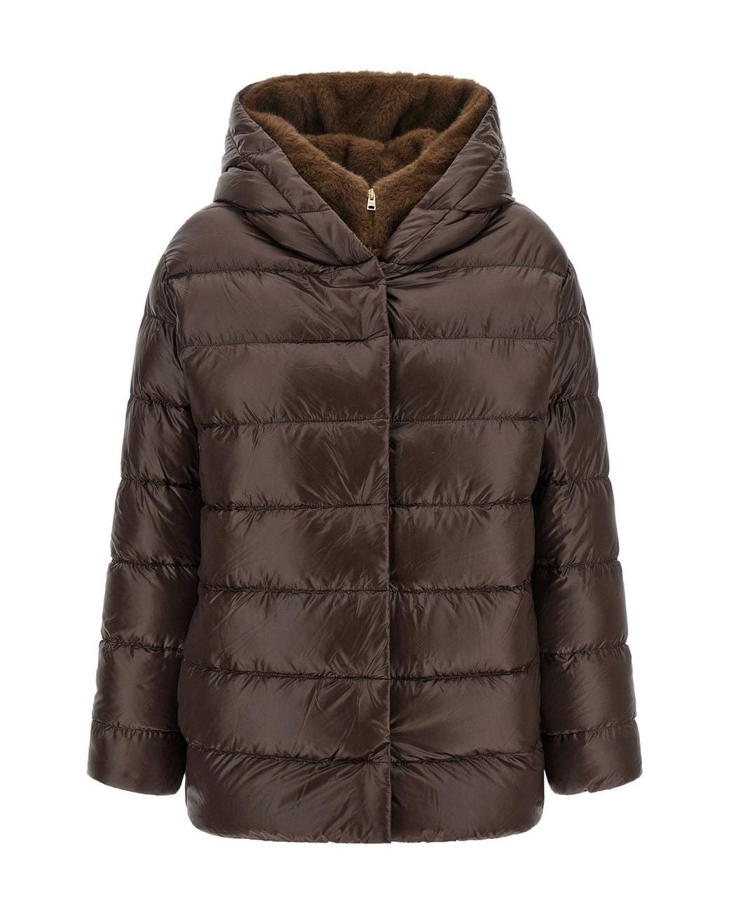 Herno Brown Puffer Jacket With Plush-Effect Detail