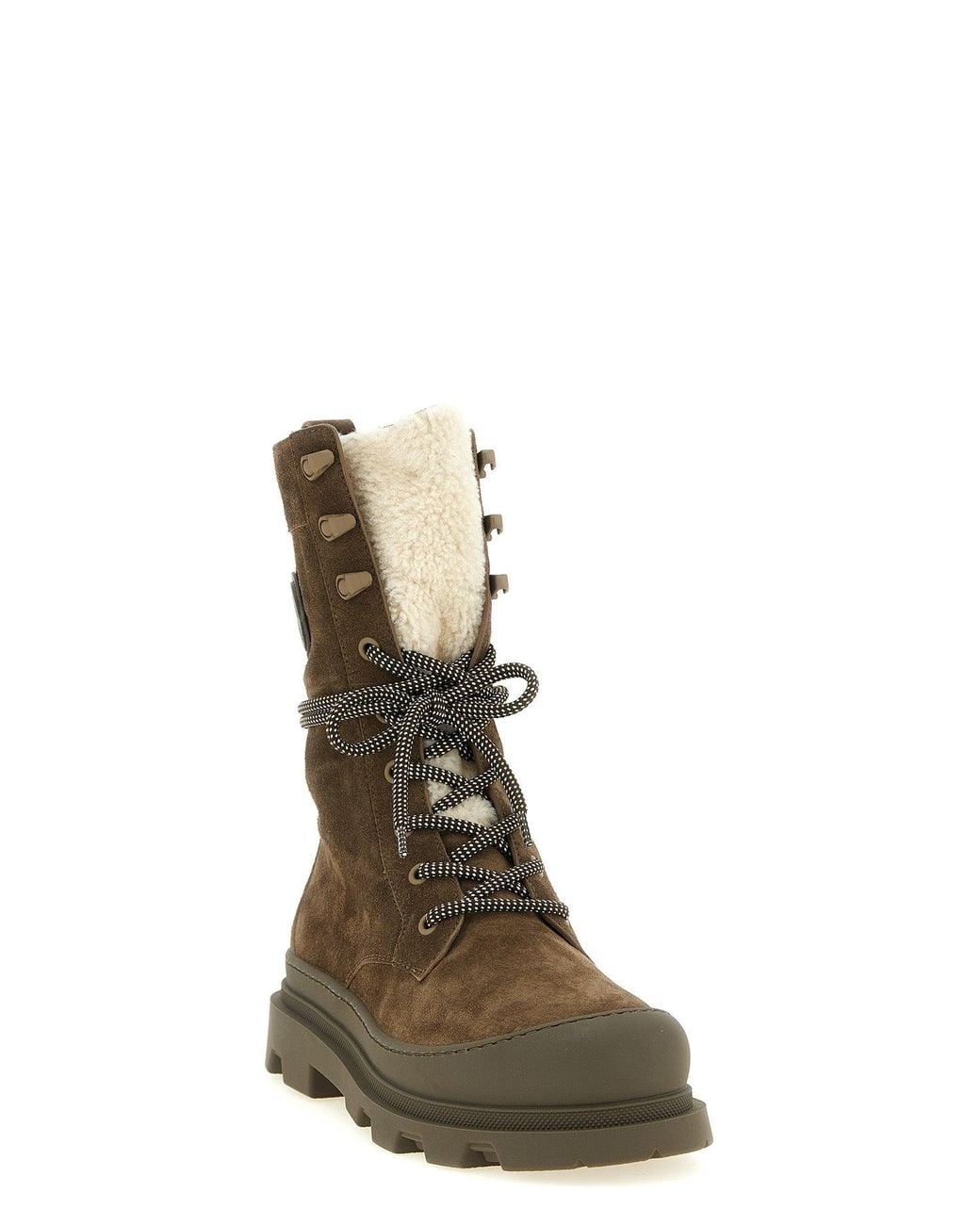 Moncler Brown Lace-Up Boots Embossed Logo Detail