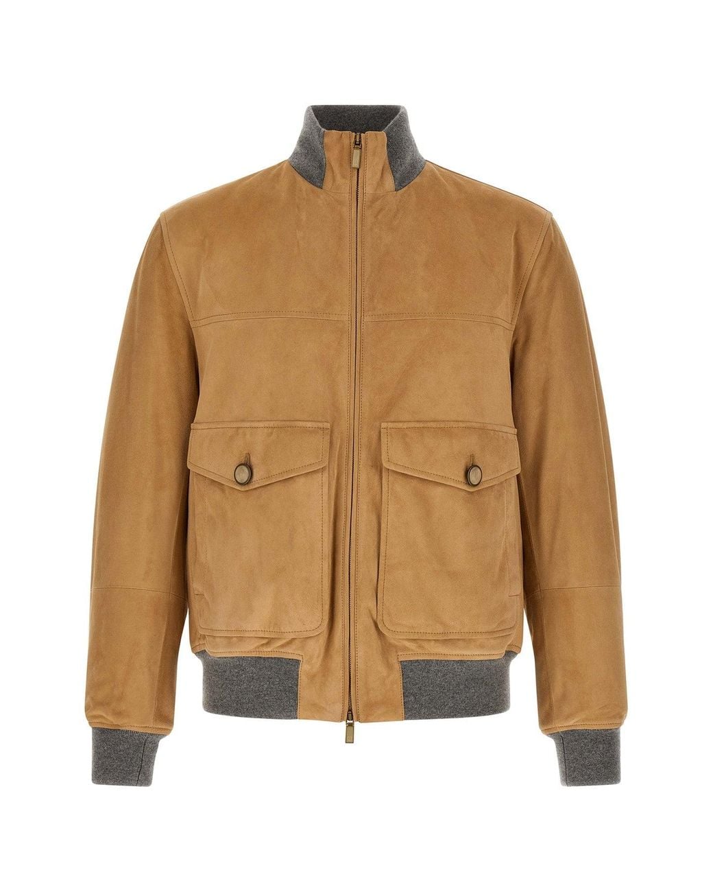 Brunello Cucinelli Natural Padded Suede Bomber Jacket for men
