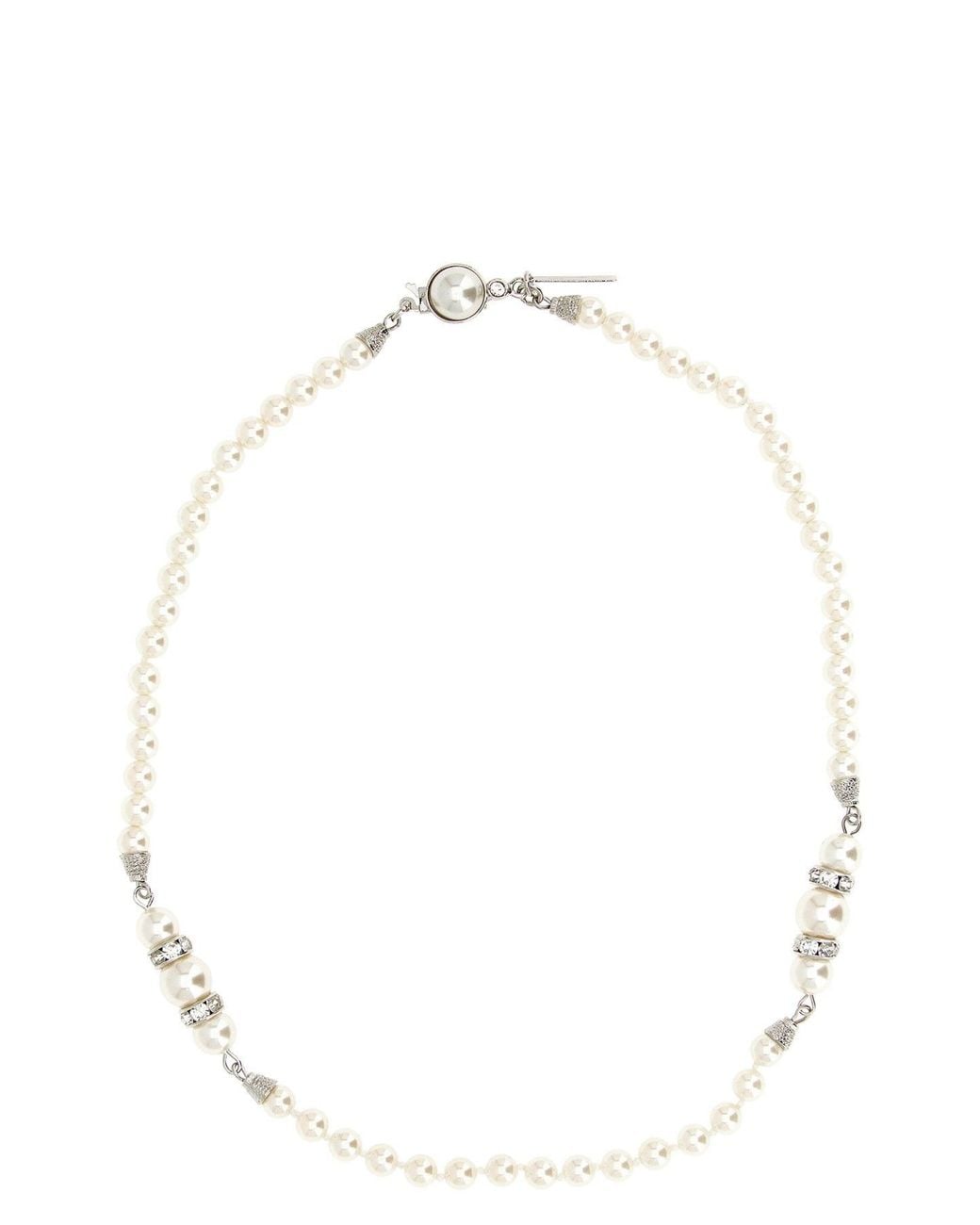 Alessandra Rich White Necklace With Crystal Rondelles