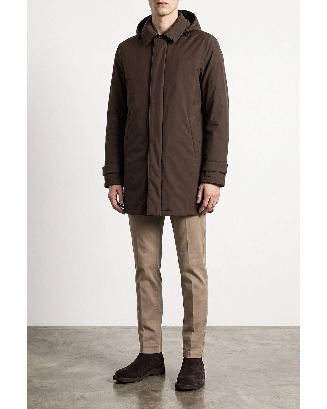 Herno Brown Technical Fabric Parka With Hood for men