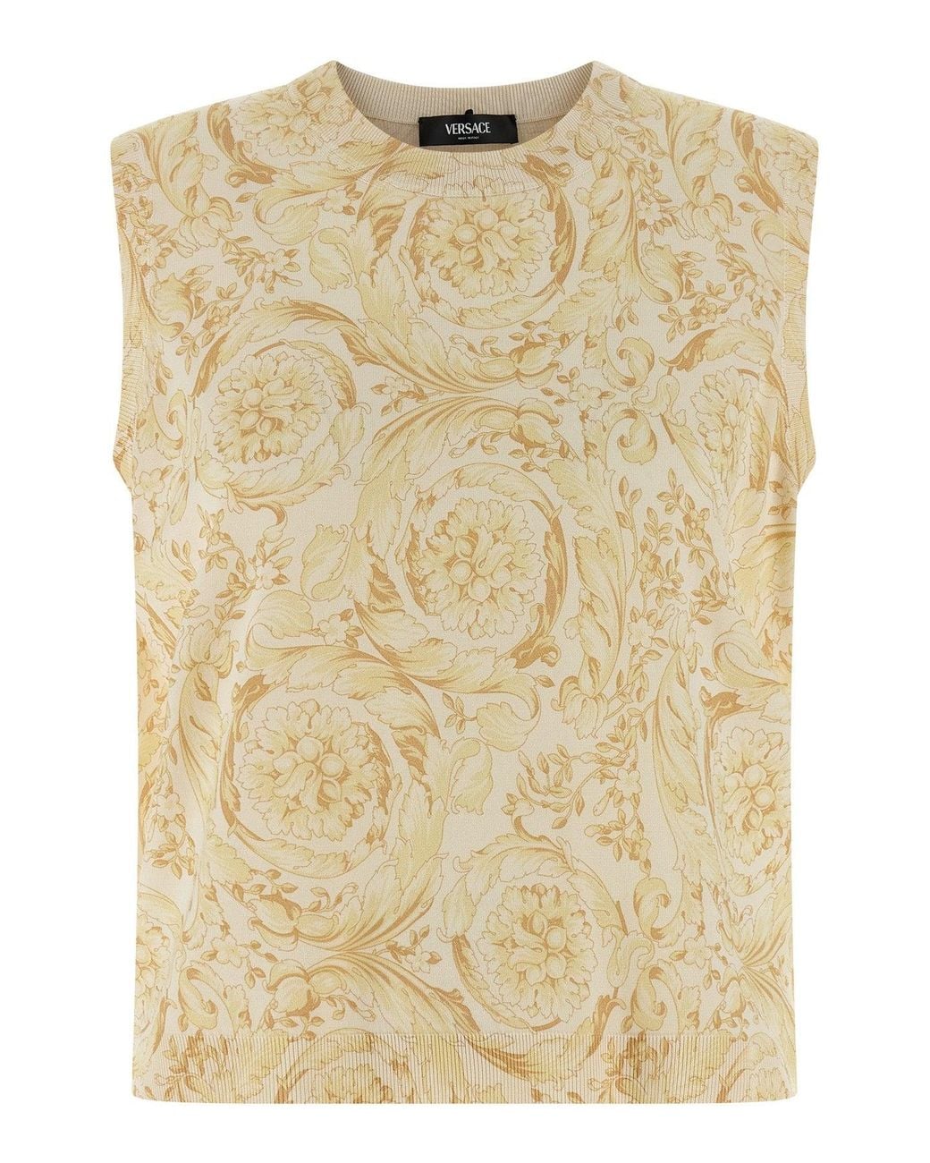 Versace Natural Sleeveless Top With Ribbed Trims