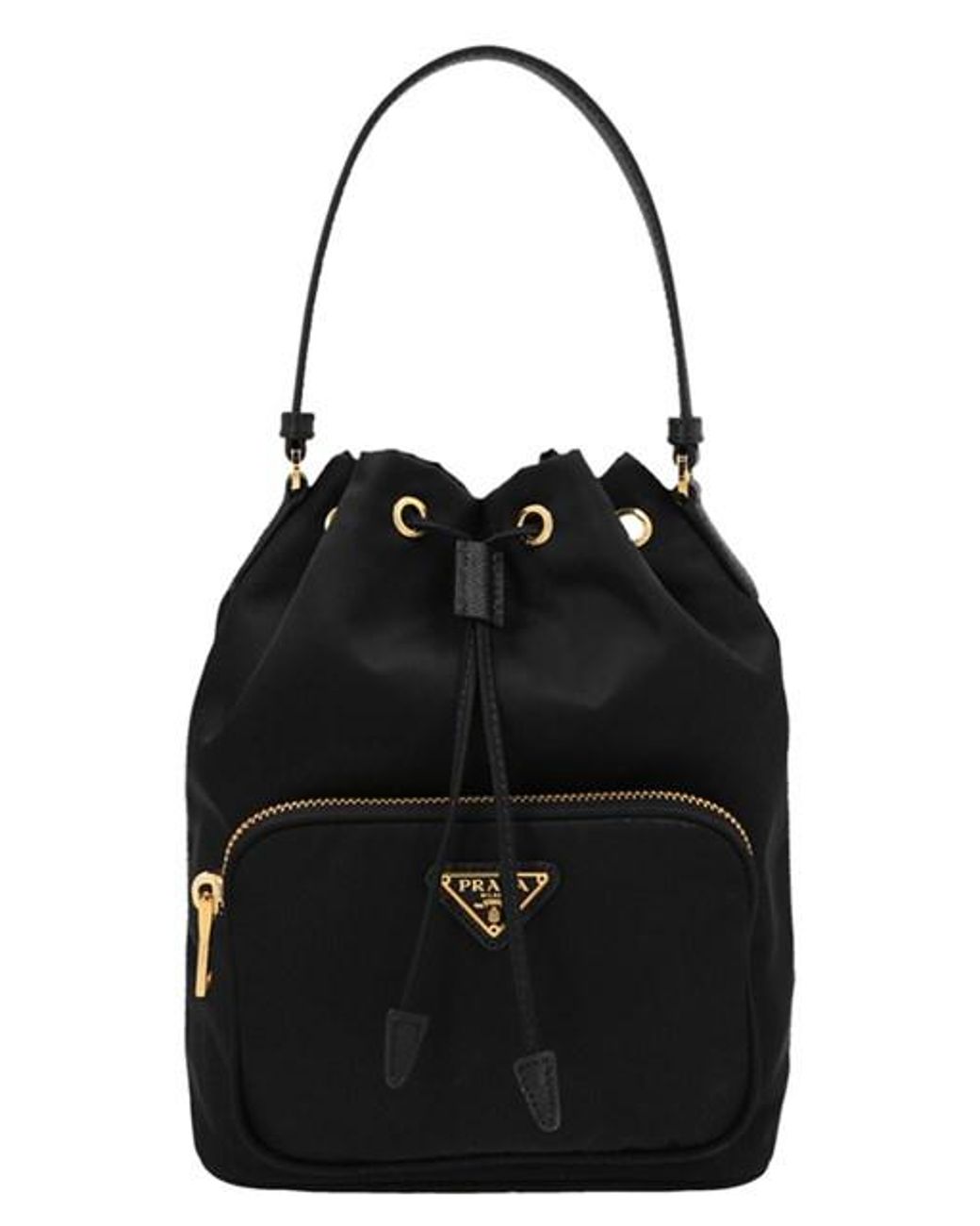 Prada Re-nylon Logo Bucket Bag in Black | Lyst