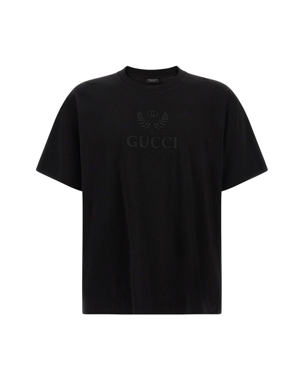 Gucci Black Interlocking Gg Crest Embroidered T-Shirt for men