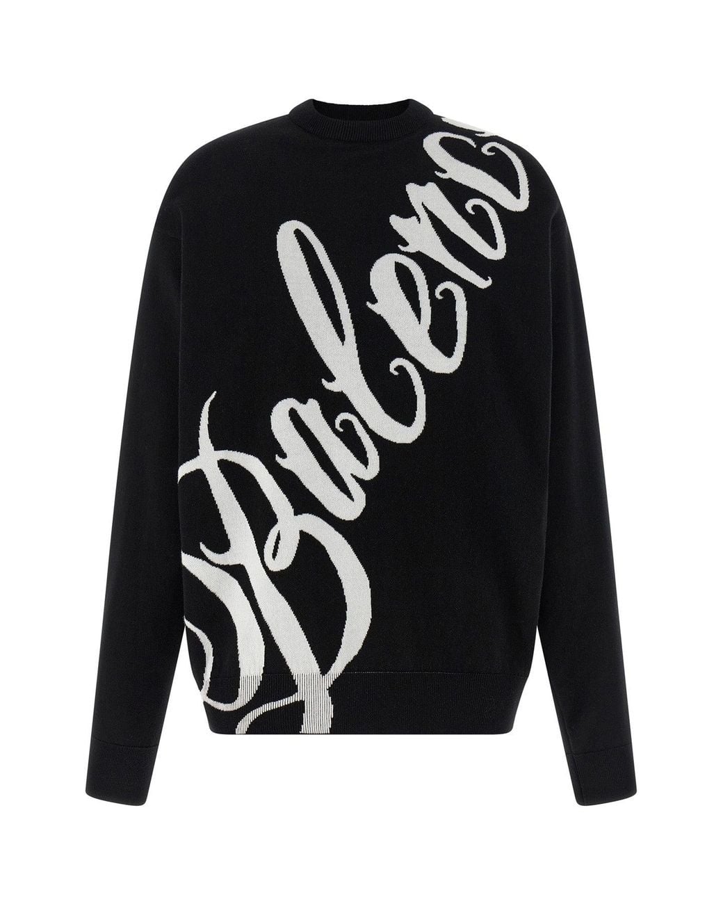 Balenciaga Black Sweater With Diagonal Intarsia Logo