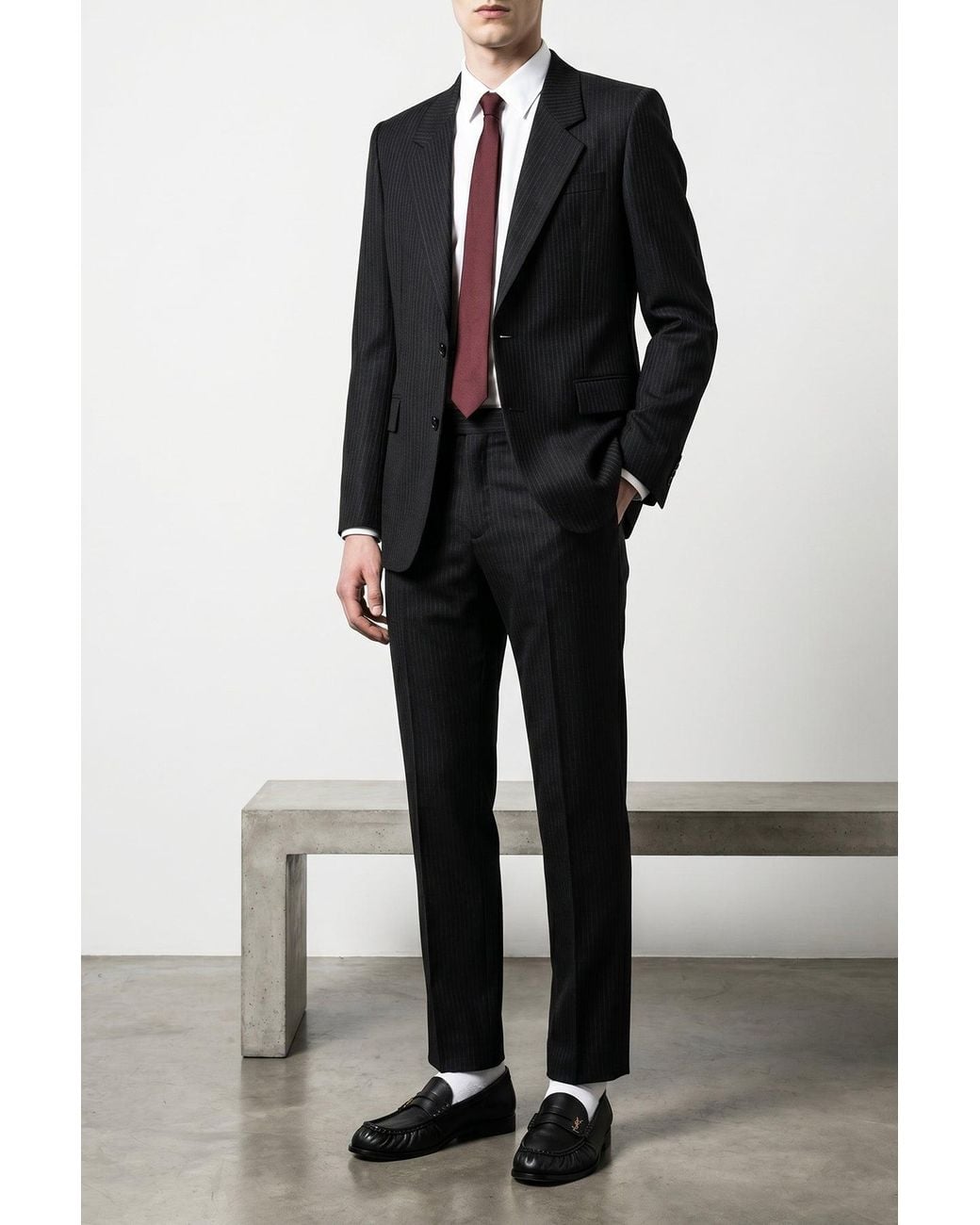 Saint Laurent Black Single-Breasted Pinstripe Blazer for men