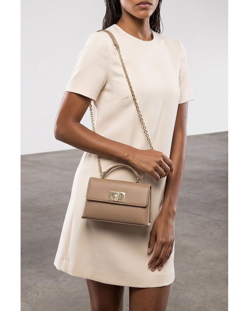 Furla Brown Mini Crossbody Bag With Arch Turn-Lock