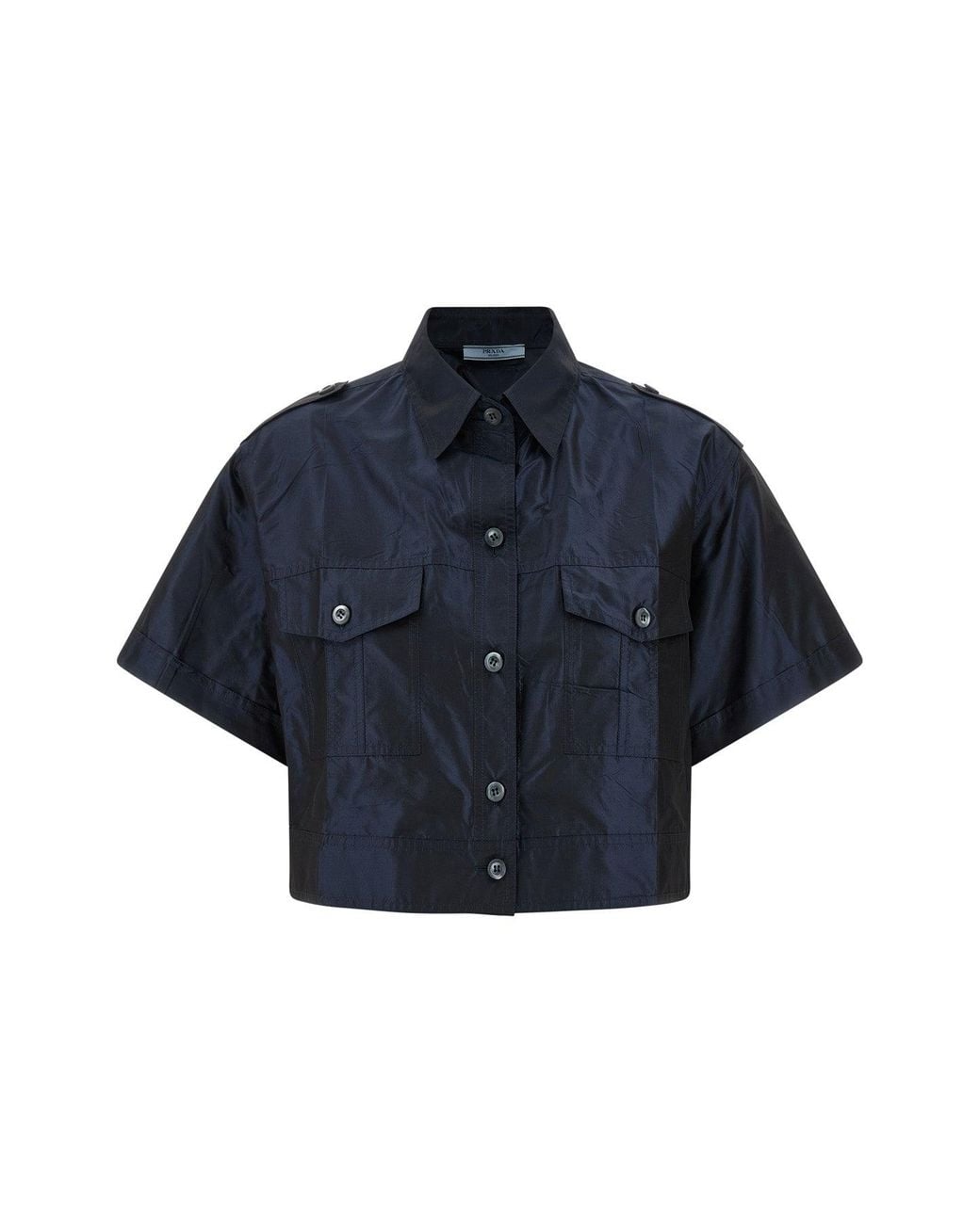 Prada Blue Silk Shirt With Structured Epaulettes