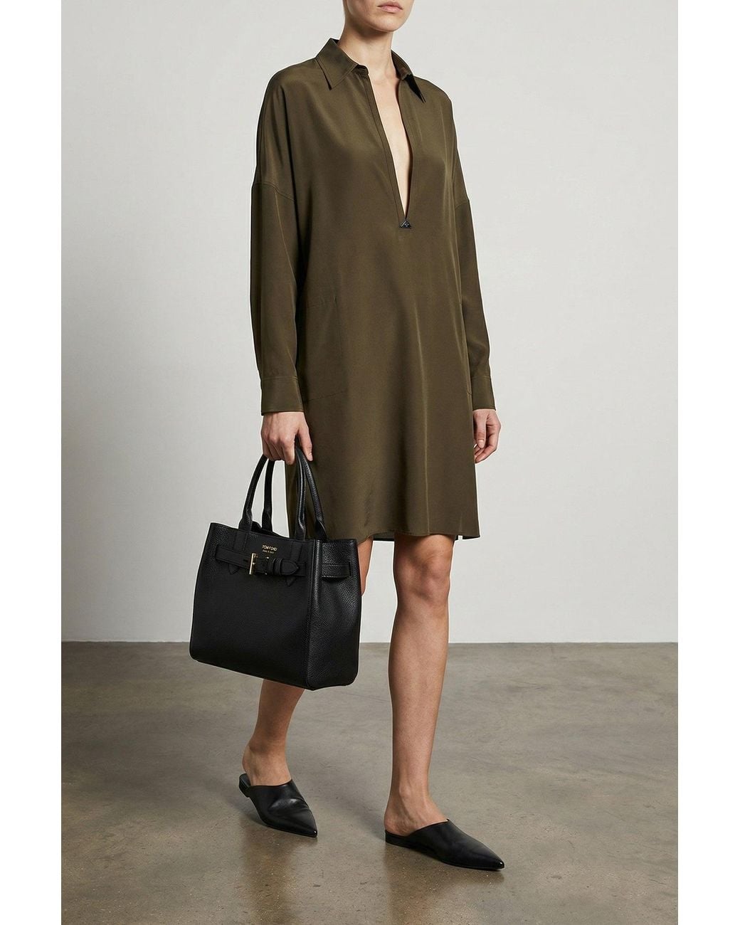 Tom Ford Green Silk Tunic Dress With Deep V-Neck