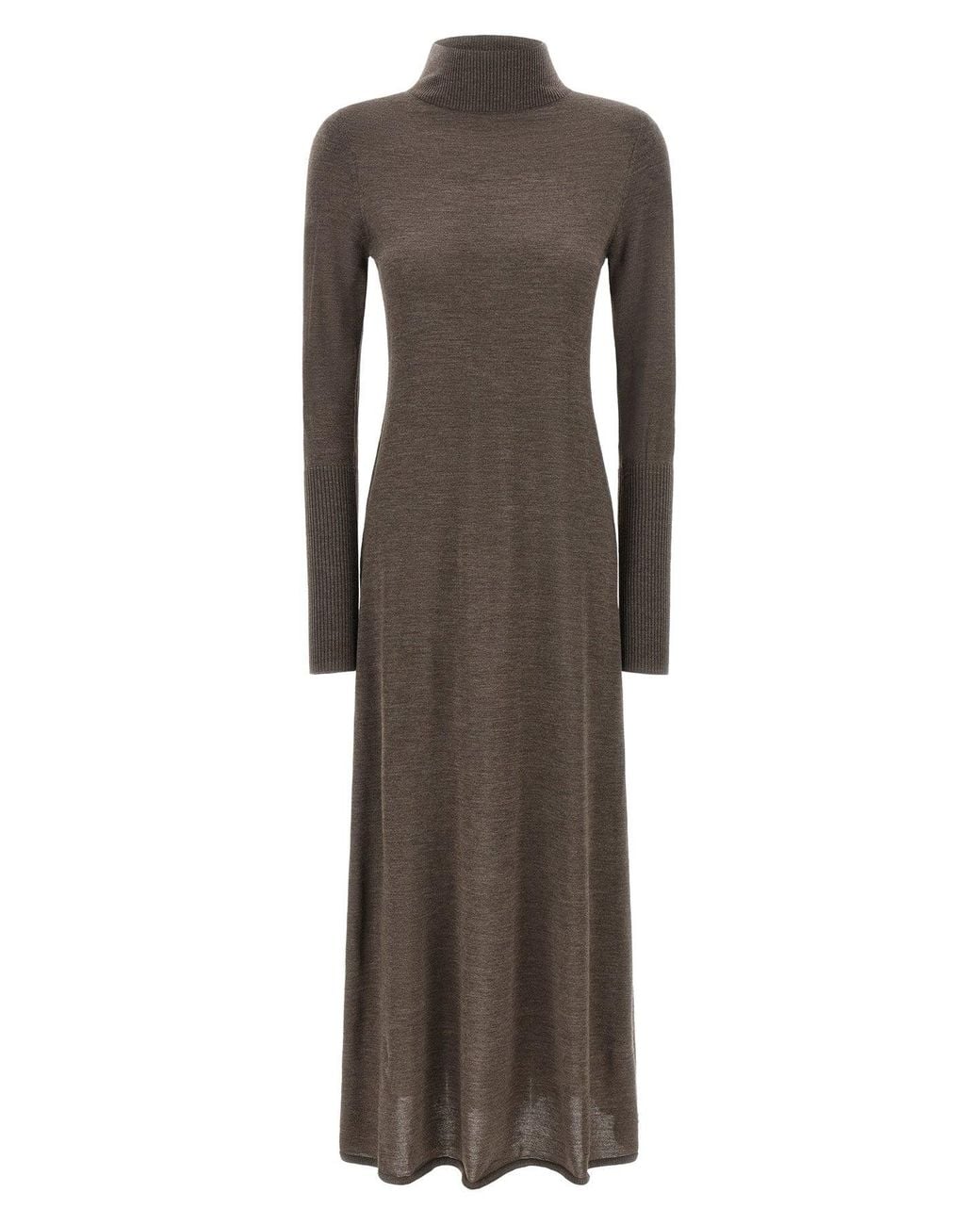 Pinko Brown Maxi Dress With Ribbed Details