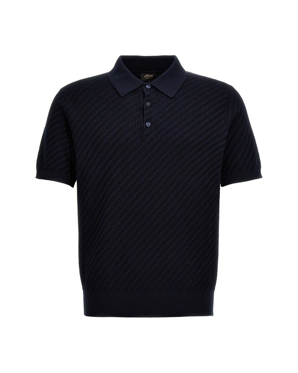 Brioni Black Woven Knit Polo Shirt for men