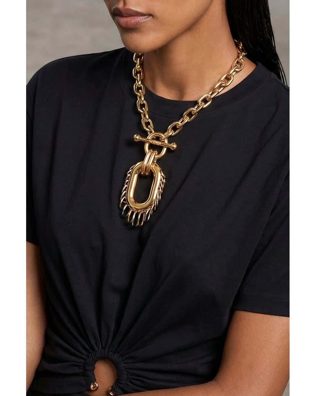 Rabanne Metallic Necklace With Engraved T-Bar