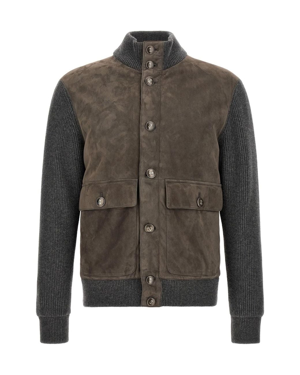Brunello Cucinelli Gray Suede And Wool Jacket for men