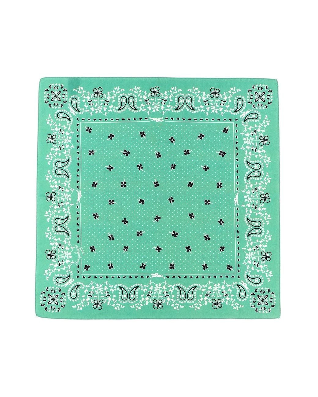 Longchamp Green French Bandana Print Silk Scarf
