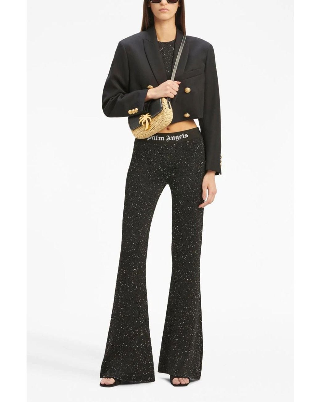 Palm Angels Black 'Cropped Double-Breasted' Blazer