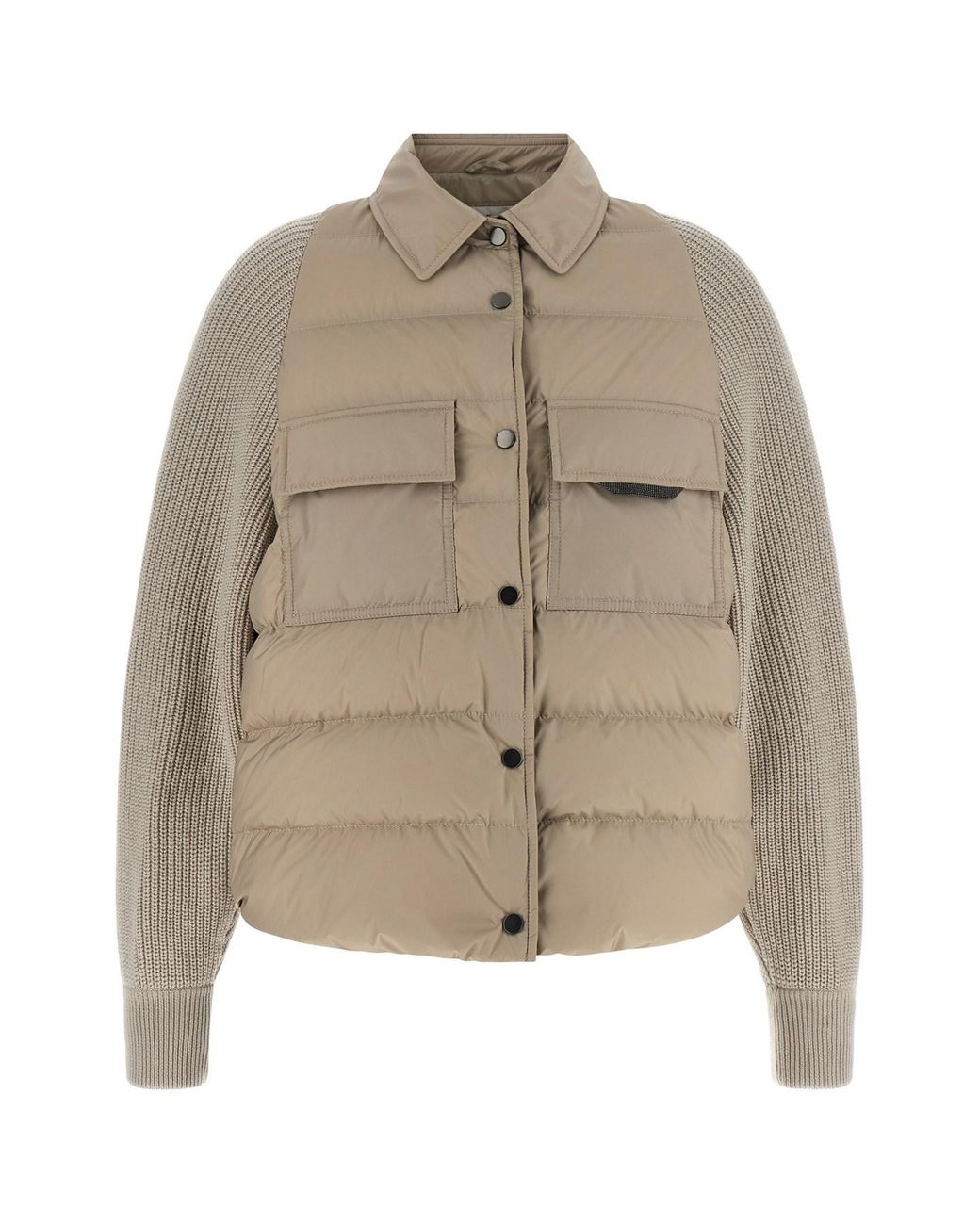 Brunello Cucinelli Natural 'shiny Flap Detail' Down Jacket
