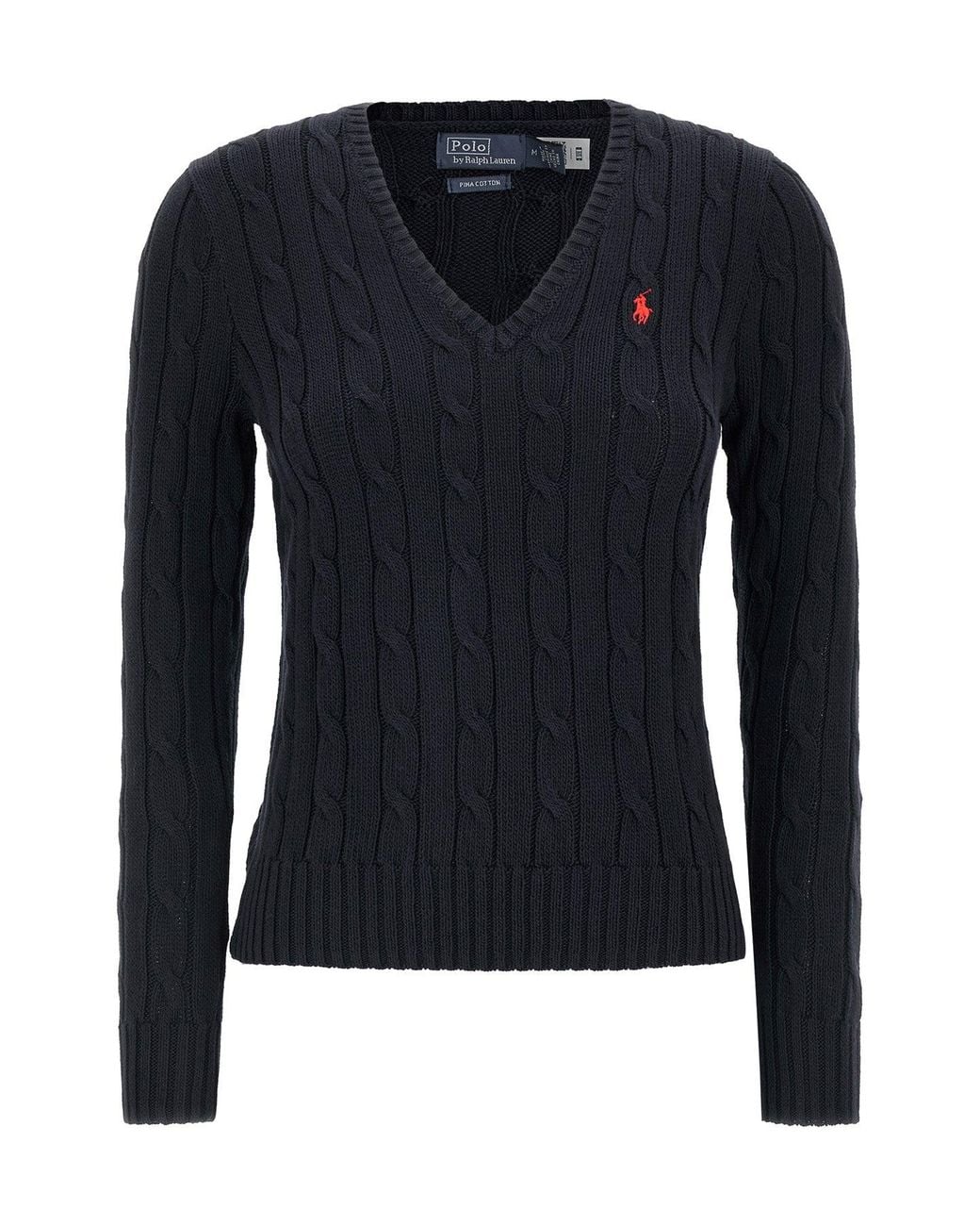 Polo Ralph Lauren Blue V-Neck Sweater With Cable Knit