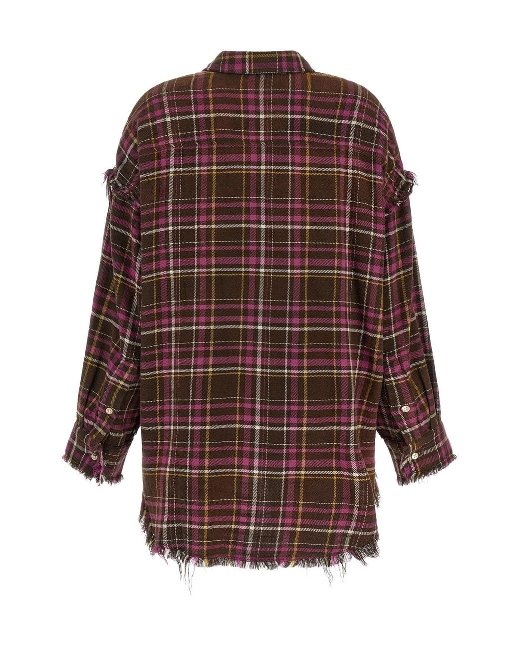 R13 Brown Frayed-Seam Plaid Shirt