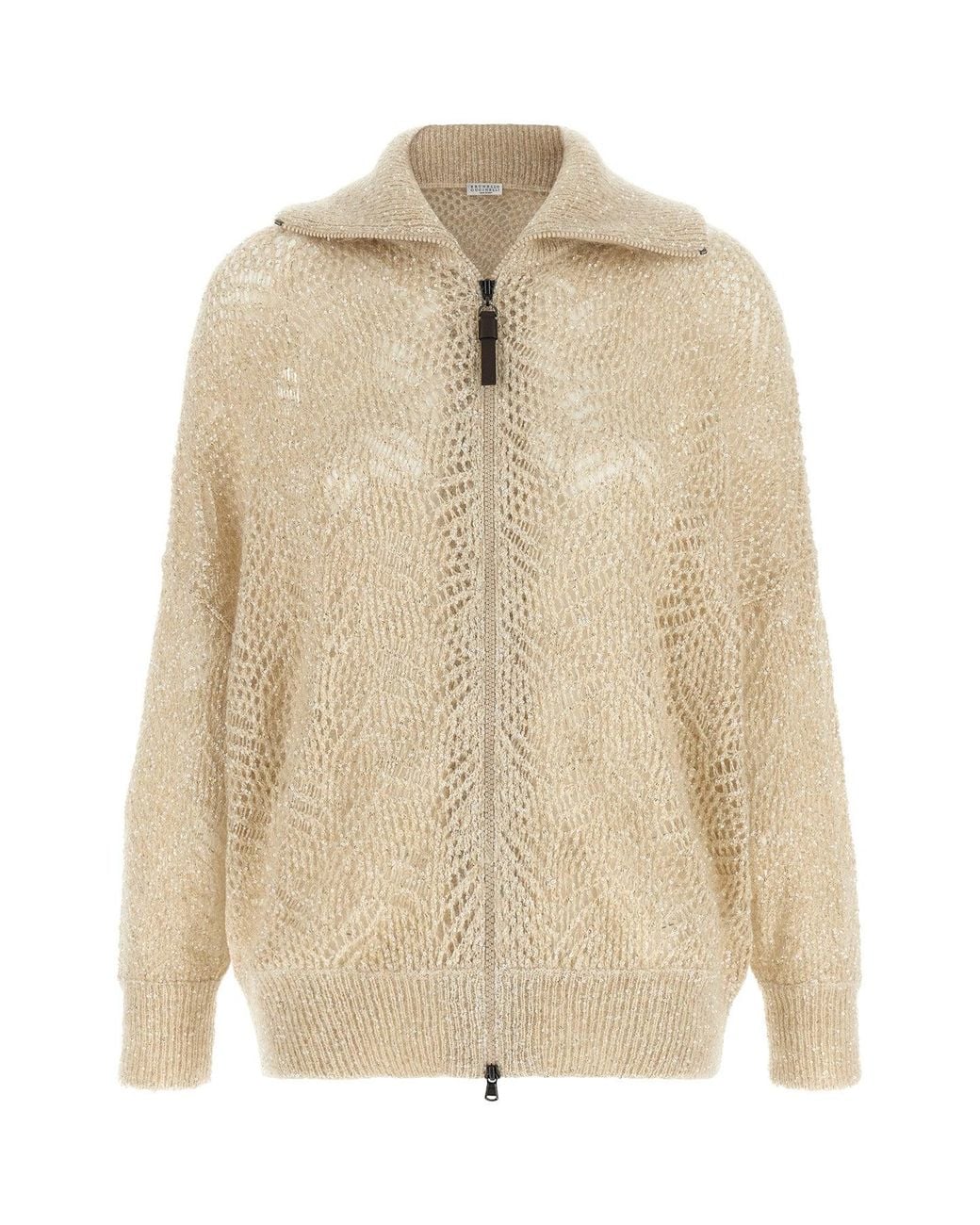 Brunello Cucinelli Natural Cardigan 'Dazzling Abstract Leaf'