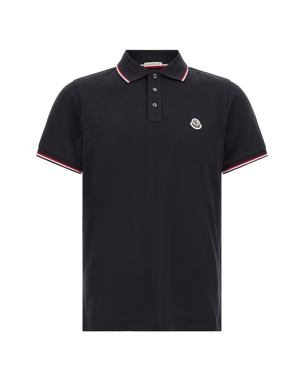 Moncler Black Tricolor Trim Polo Shirt for men