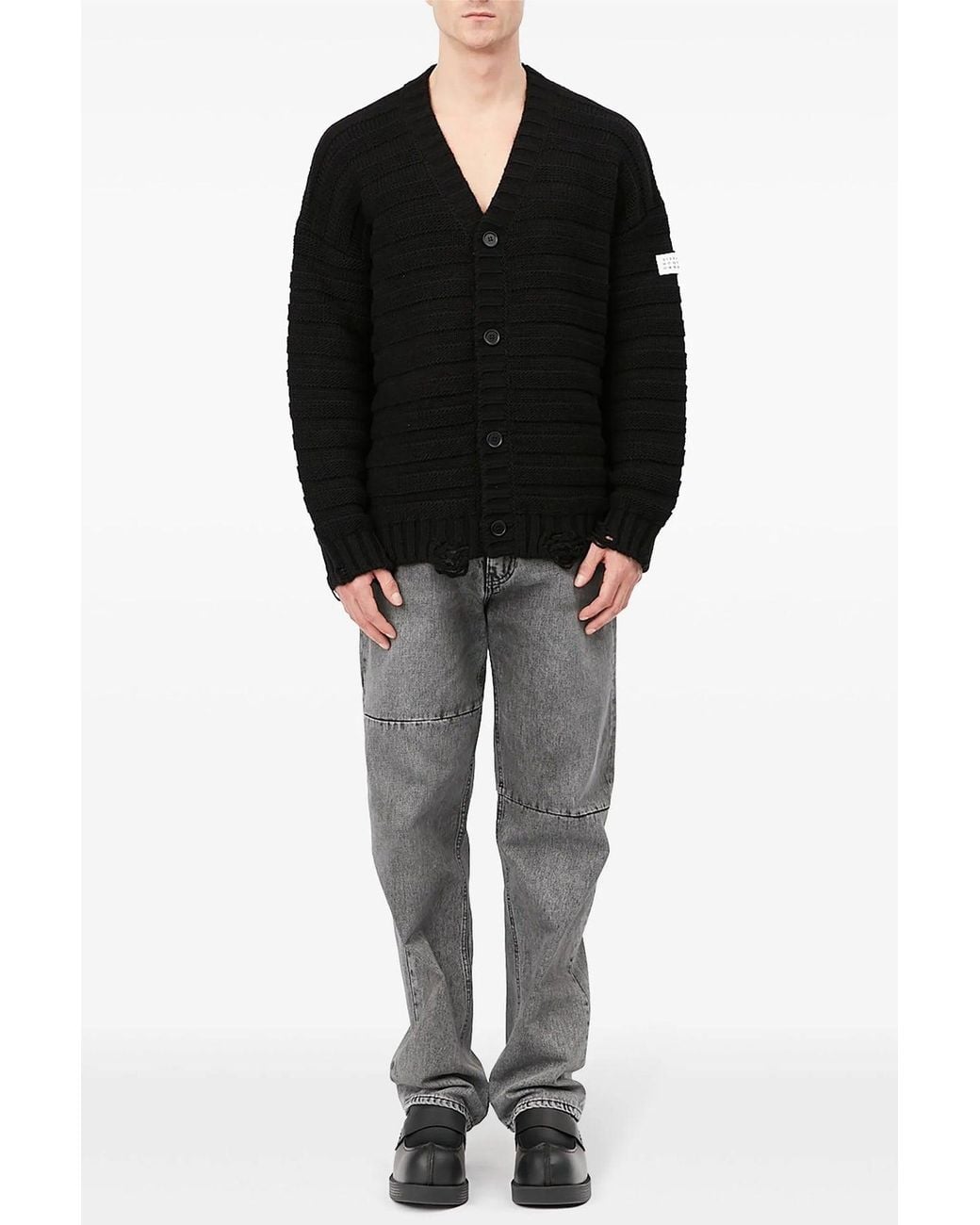 MM6 by Maison Margiela Black Cardigan 'Distressed' for men