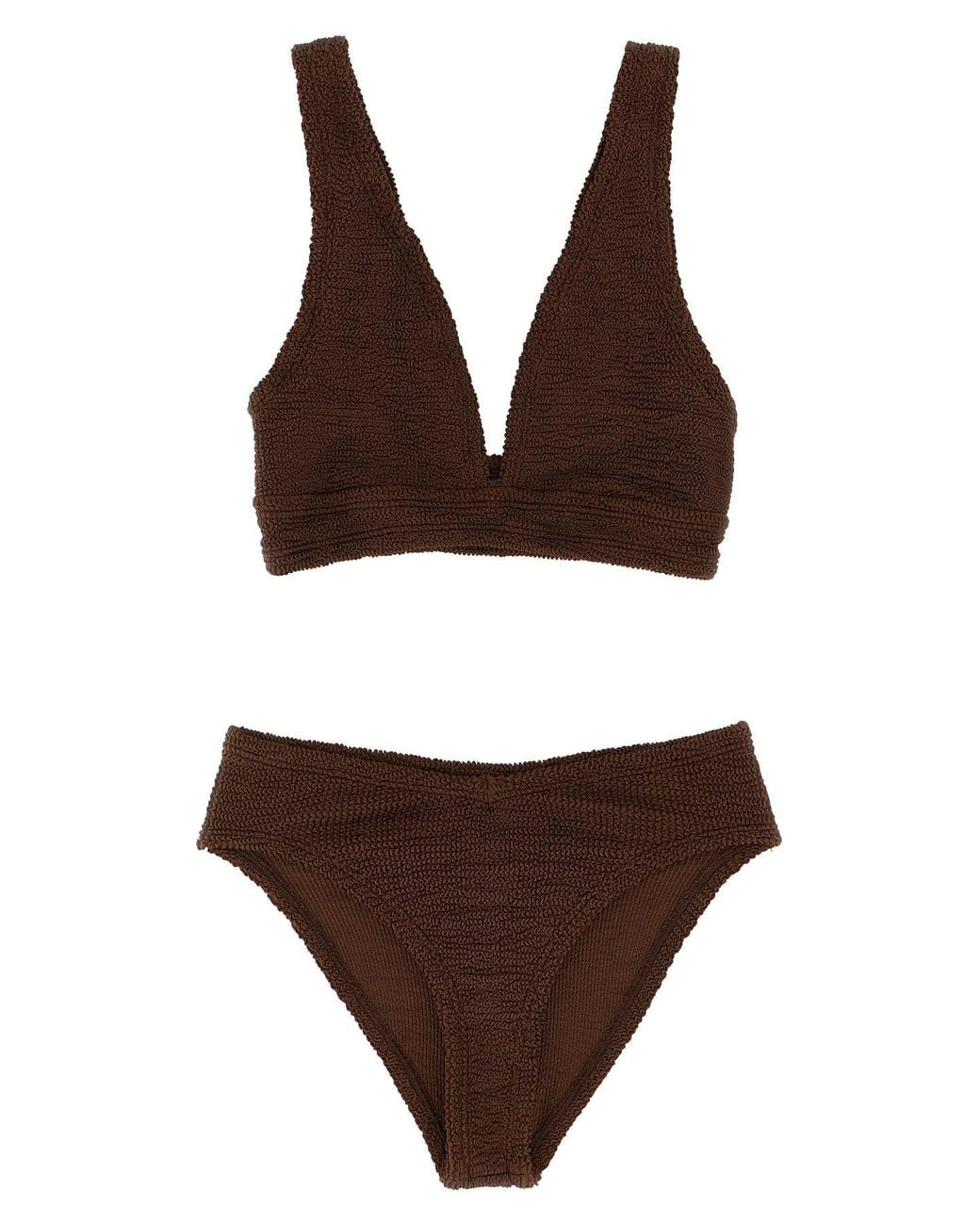 Hunza G Brown Crinkle Texture Bikini